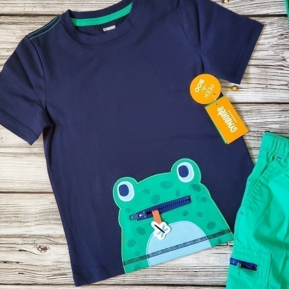Gymboree Critter Camp Embroidered Frog T-Shirt, Shorts, and Hat Set NWT - Picture 8 of 13